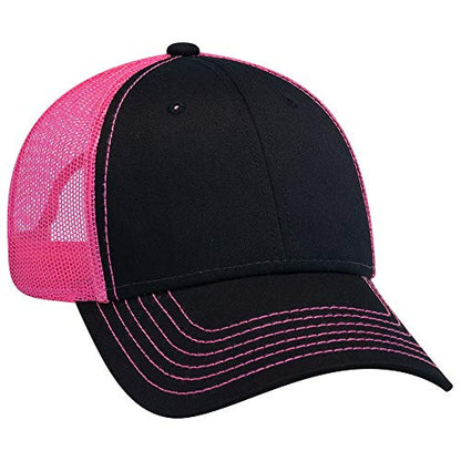 OTTO 6 Panel Low Profile Contrast Vertical Mesh Back Cap - color: Blk/Blk/N.pnk