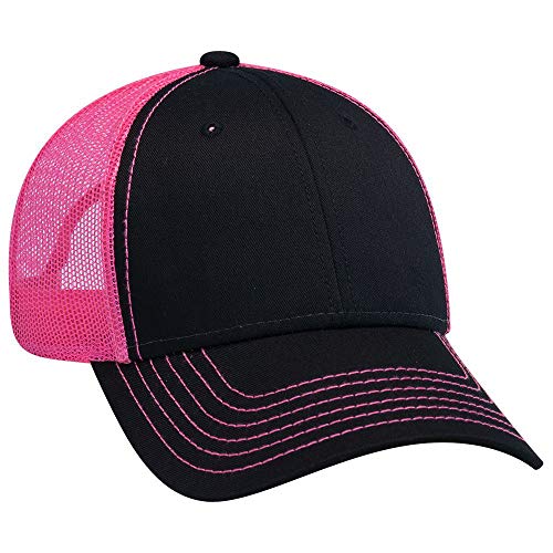 OTTO 6 Panel Low Profile Contrast Vertical Mesh Back Cap - color: Blk/Blk/N.pnk