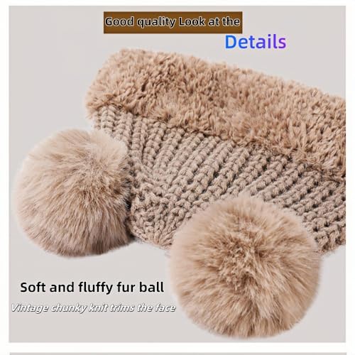 Womens Winter Knitted Beanie Hat with Double Faux Fur Pompom Fuzzy Warm Knit Ski Skull Cap for Women - color: White