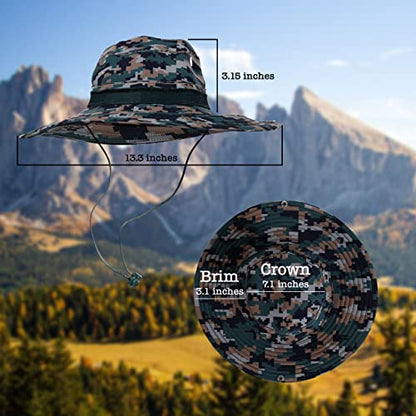 BaHoki Essentials Military Style Bucket Hat - Camo Outdoor Hat with Adjustable Strap - Wide Brim Safari Hat - style: Digital Woodland