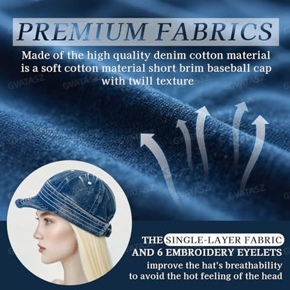 Denim Short Brim Hats for Men Women Stylish Short Bill Baseball Cap Soft Flat Brim Snapback Trucker Hat Cadet Cap - color: Mg-dym2574-dark Blue