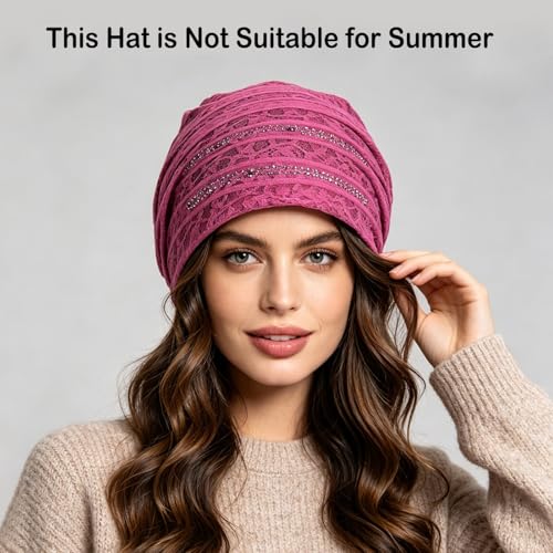 Crochet Slouchy Beanie Hat Turbans Headware for Women - color: Bea16 - Pink