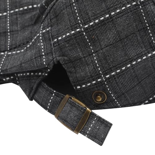 ZLYC Men Cotton Flat Cap Summer Scally Newsboy Beret Driver Hat - color: Plaid Black