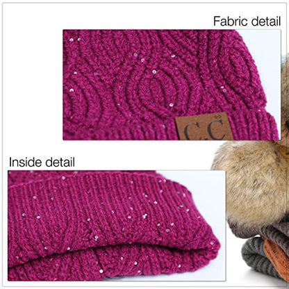 C.C Hatsandscarf Exclusives Unisex Solid Ribbed Beanie with Pom (HAT-43) - color: A Brioche Cable Pattern-cream