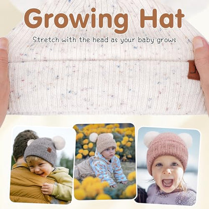 FZ FANTASTIC ZONE Toddler Kids Winter Hat Beanie Pompom Warm Fleece Baby Hats 0-6 12 Months 1 2 3 4 Year Old Girls Boys Gifts - color: Cream White