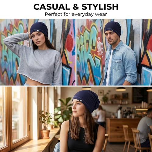 LONGLONG 2 Pack Summer Cooling Beanies Breathable Skull Caps Fits Big Heads - color: Black+navy Blue