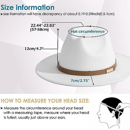 Fedora Hats for Men Wide Brim Panama Hat with Classic Belt - color: Z-beige Belt White