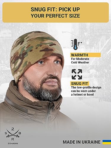 2SBR 2SABERS Fleece Winter Warm Watch Cap - Mens Outdoor Skull Beanie Hat - color: Camo, size: Large