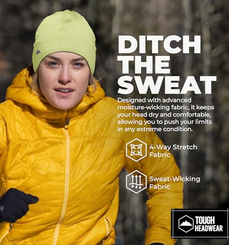 Tough Headwear Thermal Skull Cap - Moisture-Wicking Running Beanie - Snug Fit Ski Helmet Liner - Lightweight Cycling Cap - color: Reversible Black + Hi-viz Yellow