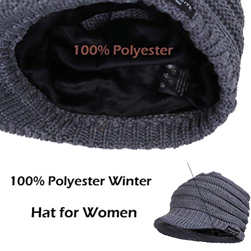 Women's BeanieTail Warm Knit Hat Messy High Bun Ponytail Visor Beanie Cap - color: B324-grey, size: Medium
