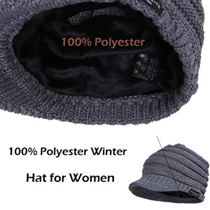 Women's BeanieTail Warm Knit Hat Messy High Bun Ponytail Visor Beanie Cap - color: B324-grey, size: Medium