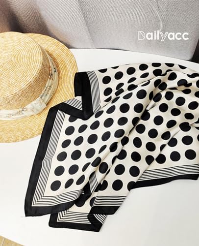 Dailyacc Hair Bandanas Scarf For Women Lightweight Fashion Neck Silk Satin Head Scarves For Sleeping Handbags Scarf - color: 21-black and White Dots/27.5*27.5in