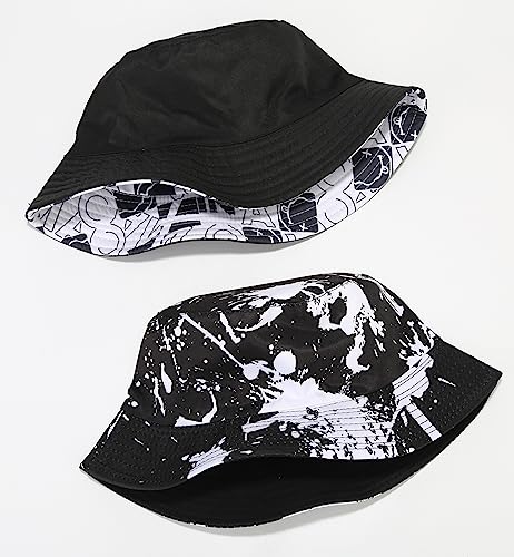 Quanhaigou Bucket Hats Unisex Summer Travel Beach Fisherman Cap for Men Women Teens - color: Black White Graffiti