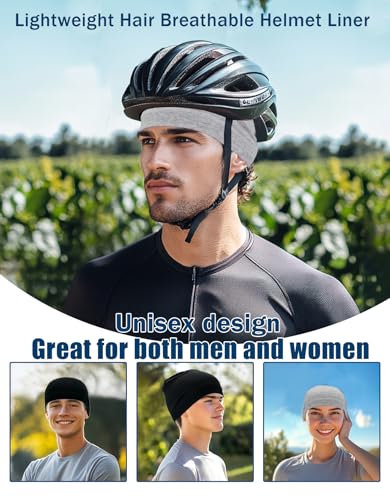 Cotton Skull Caps Lightweight Summer Beanie Hat Thin Sleep Sleeping Hats Chemo Caps Running Helmet Liner - color: Black & Grey