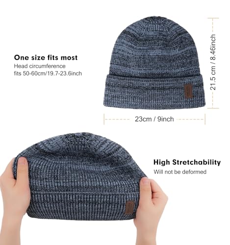 Wmcaps Winter Beanie for Men Women, Soft Warm Fleece Lined Knit Hat - color: Blue/Black