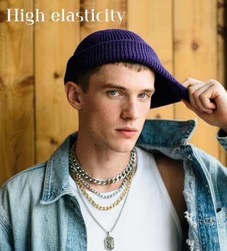 Wool Fisherman Beanies for Men Knit Fall Winter Beanie Hat Skull Cap - color: Dark Purple