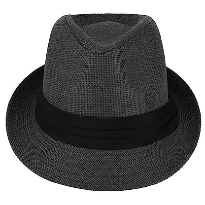 Gelante Summer Fedora Panama Straw Hats with Black Band - color: Black, size: Large-X-Large