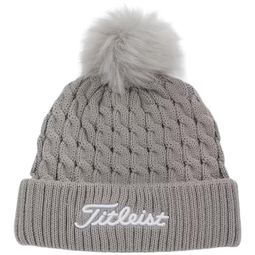 Titleist Golf Cable Knit Pom Pom Beanie - color: Light Grey/White