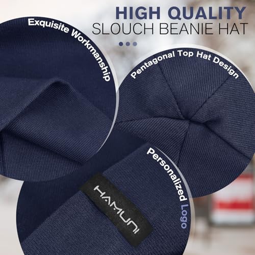 HAMUNI Slouchy Beanie for Women Men Soft Cotton Chemo Hats Double-Layer Warm Beanie Cap for Daily Wear & Transitional Seasons - color: Blue