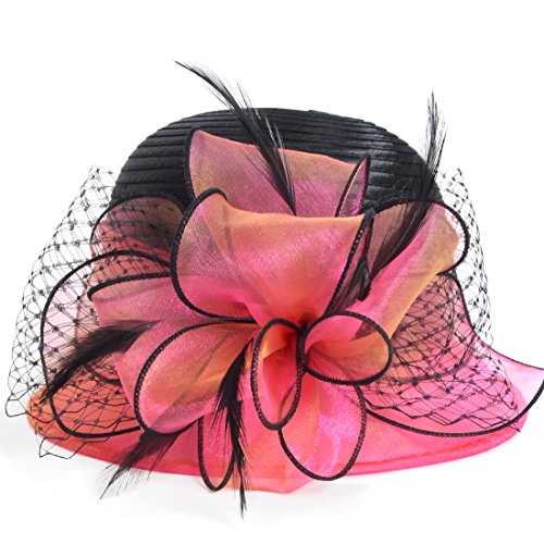 Kentucky Church Derby Dress Cloche Hat Sweet Cute Floral Bucket Hats - color: Rose