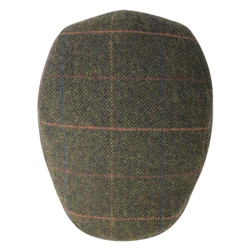FEINION Men Wool Blend Flat Cap Tweed Newsboy Ivy Hat - color: Plaid Green