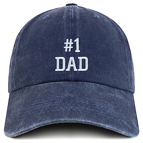 Trendy Apparel Shop Number 1 Dad Embroidered Pigment Dyed Low Profile Cotton Cap - color: Navy