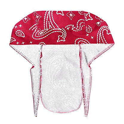 Greenery-GRE Head Tie Quick Drying Cycling Cap Headband Skull Beanie Bandana Do Rags Moisture Wicking Pirate Hat Helmet Liner - color: Red, Print Style