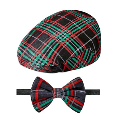 American Trends Baby Boy Newsboy Cap 2 Pack with Bow Tie - color: Black Grid, size: 6-12 Months