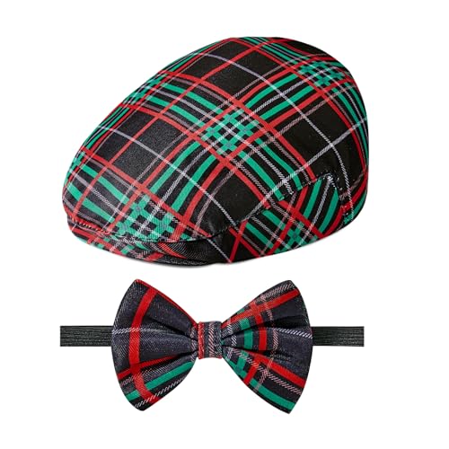 American Trends Baby Boy Newsboy Cap 2 Pack with Bow Tie - color: Black Grid, size: 4-8 Years