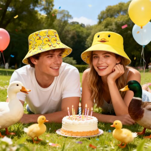 Bucket Hat Funny Duck Fisherman Hat Travel Beach Sun Hat Outdoor Cap for Men Women Adults - color: Double-side Funny Duck 1