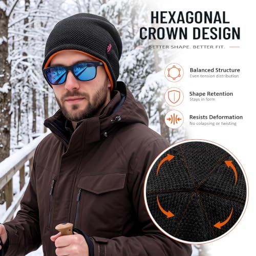 Lvaiz Winter Beanie for Men Women Warm Fleece Lined Reversible Skull Cap - color: Black+orange