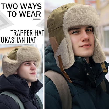 Croogo Cold Weather Eskimo Hats Trapper Hat Winter Thick Furry Ushanka Russian Hat Windproof Ski Trooper Hat with Ear Flap - color: Pl20-green
