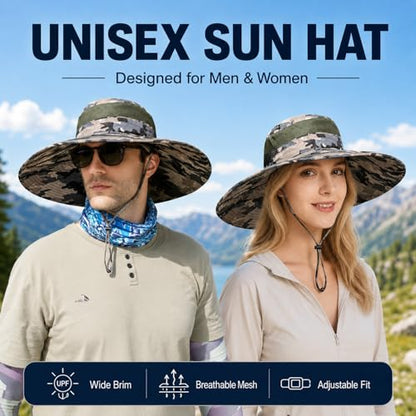 HUAMULAN Men Women 6" Wide Brim Sun Protection Hat Summer Fishing Hats - color: B5-camouflage-5
