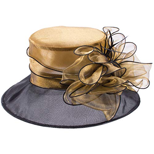 Womens Dressy Wide Brim Church Wedding Wedding Occasion Floral Hats A045 - color: Gold
