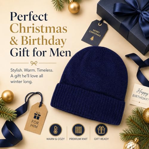 Men’s Plus Size M/L-XXL Merino Wool Beanie for Big Heads - color: Navy, size: Medium-Large