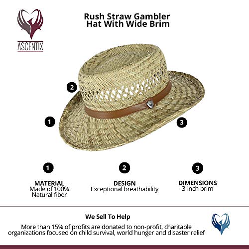 Rush Straw Gambler Hat with Wide Brim - size: X-Large