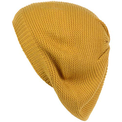BYOS Chic French Style Lightweight Soft Slouchy Knit Beret Beanie Hat in Solid - color: 2-pack Mustard Yellow & Black