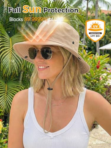 Summer Sun Hat for Women Wide Brim Outdoor Waterproof Hat Foldable Lightweight Hiking Cowboy Bucket Hat UPF 80+ - color: Dark Gray