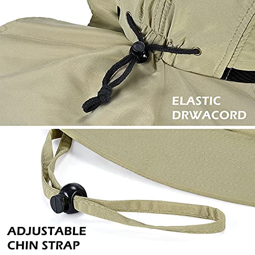 Solaris Small‑Head‑Fit Sun Hat with Neck Flap for Men & Women - color: #4 Khak With Rear Drawstring, size: One Size
