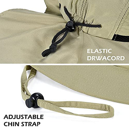 Solaris Small‑Head‑Fit Sun Hat with Neck Flap for Men & Women - color: #4 Khak With Rear Drawstring, size: One Size