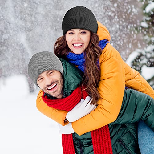 Cooraby 3 Pack Unisex Winter Skull Cap Beanies Knitted Cuff Hats Caps Roll-up Edge Beanie Hats for Men Women Outdoors - color: Black, Heather Grey, Light Grey