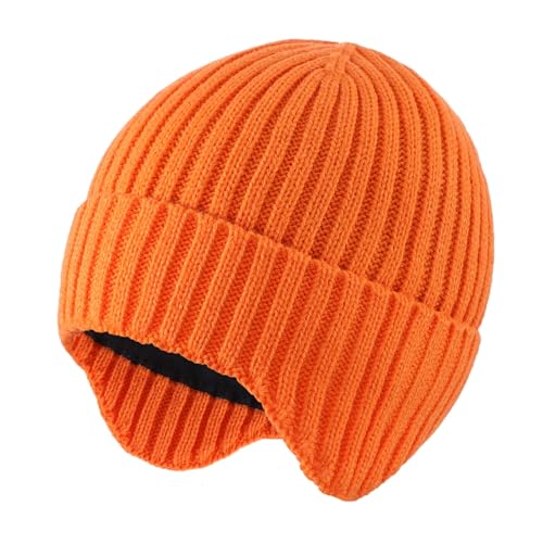 Home Prefer Baby Winter Hats for Boys Girls Kids Toddler Beanie with Earflaps Fleece Lined Knitted Beanie for Cold Weather - color: Orange, size: 1-3T