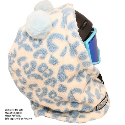 MDXONE Kids Over The Helmet Balaclava Children face mask with buttons for pompoms with elastics (sold separately) (BALA-GIRAFFE-BLUE)