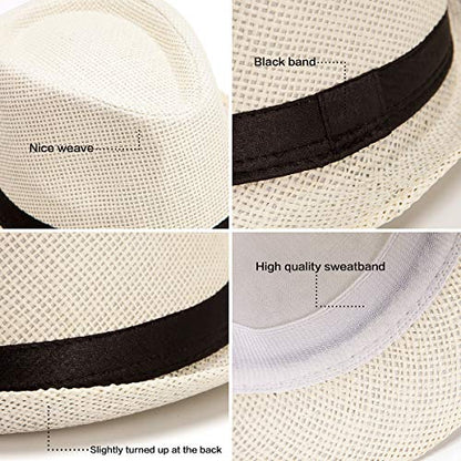 XL Straw Fedora Hats for Men Summer Trilby Beach Travel Panama Casual 7 1/2 - color: Milk White