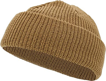 Fisherman Short Beanie Leon Roll up Trawler Classic Skullcap Hipster Beanie Warm Winter Hats Acrylic Ribbed Knit Cuff Daily - color: Khaki Fisherman Beanie