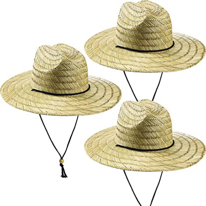 3 Pcs Men's Classic Straw Hat Summer Sun Beach Hat Wide Brim Sun Outdoor Hats for Men and Women - color: Natural Color
