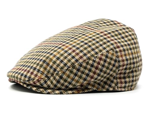 Men's Classic Patchwork Herringbone Checker Plaid Newsboy Ivy Hat Flat Cap - color: Camel Plaid, size: Small-Medium
