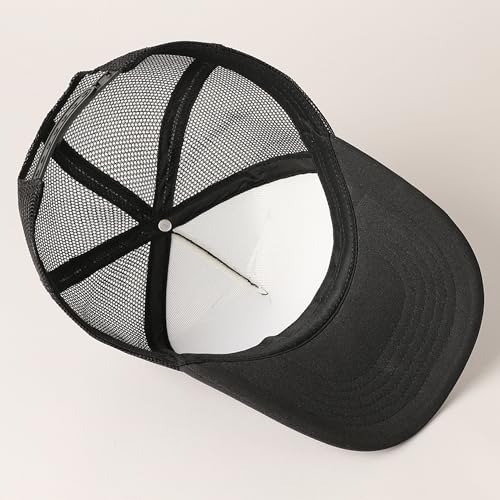 MIRMARU 5 Panels Blank Foam Front Two Tone Solid Trucker Mesh Back Baseball Cap with Adjustable Snapback Strap - color: Solid-black