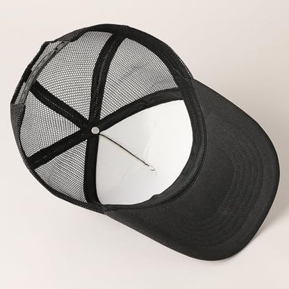 MIRMARU 5 Panels Blank Foam Front Two Tone Solid Trucker Mesh Back Baseball Cap with Adjustable Snapback Strap - color: Solid-black