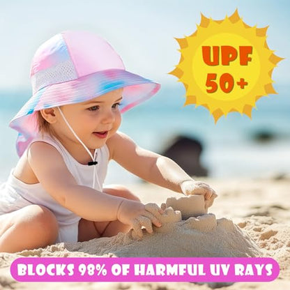 Toddler Baby Sun Hat Kids Summer Beach Essentials Adjustable Beach Hats with Bucket Wide Brim for Boys Girls Age 0-14 Years - color: 1 Pack - Tie Dye, size: 6-24 Months
